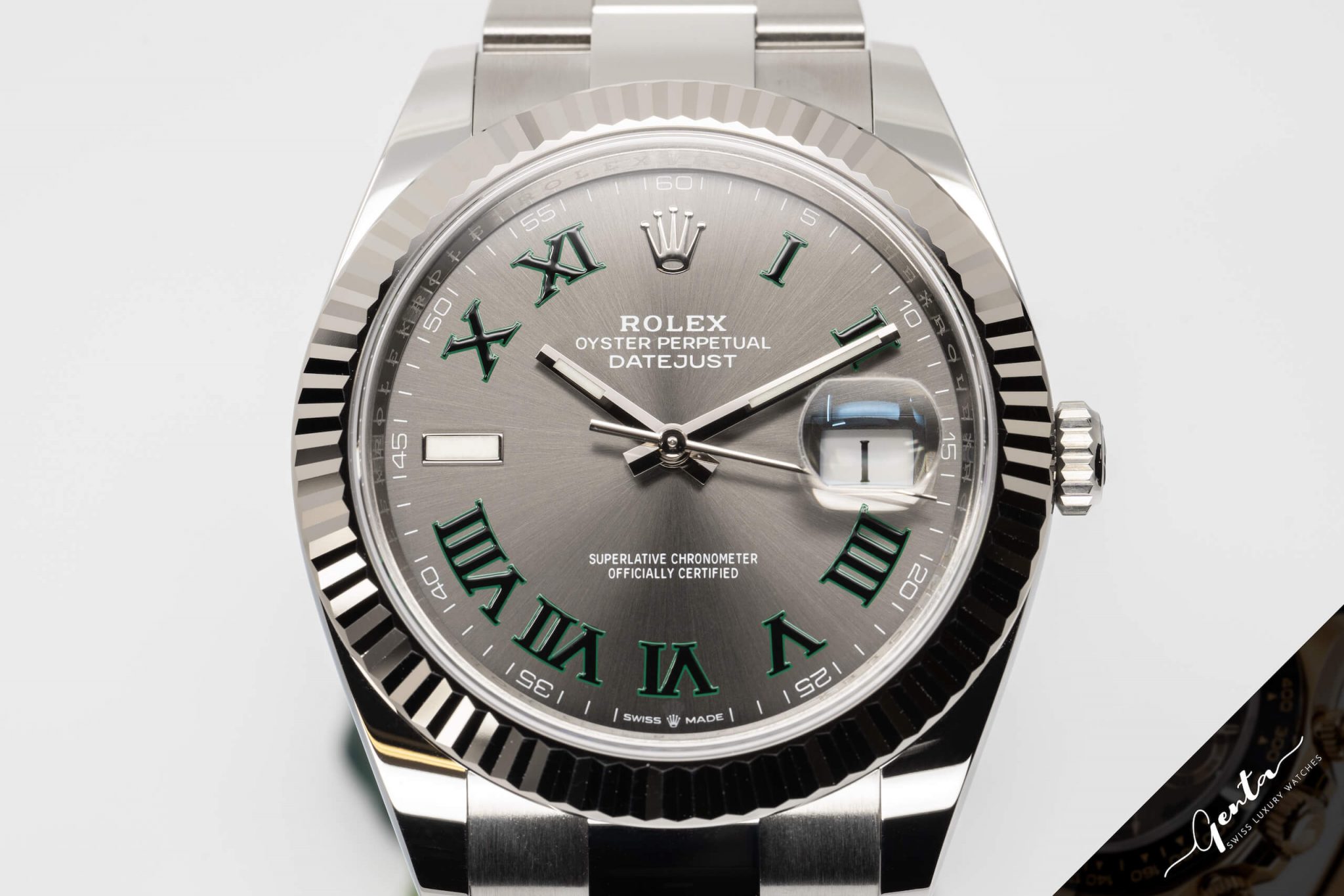 2021 Datejust 41 steel/white gold "Wimbledon" slate dial Roman numerals fluted bezel Oyster ...